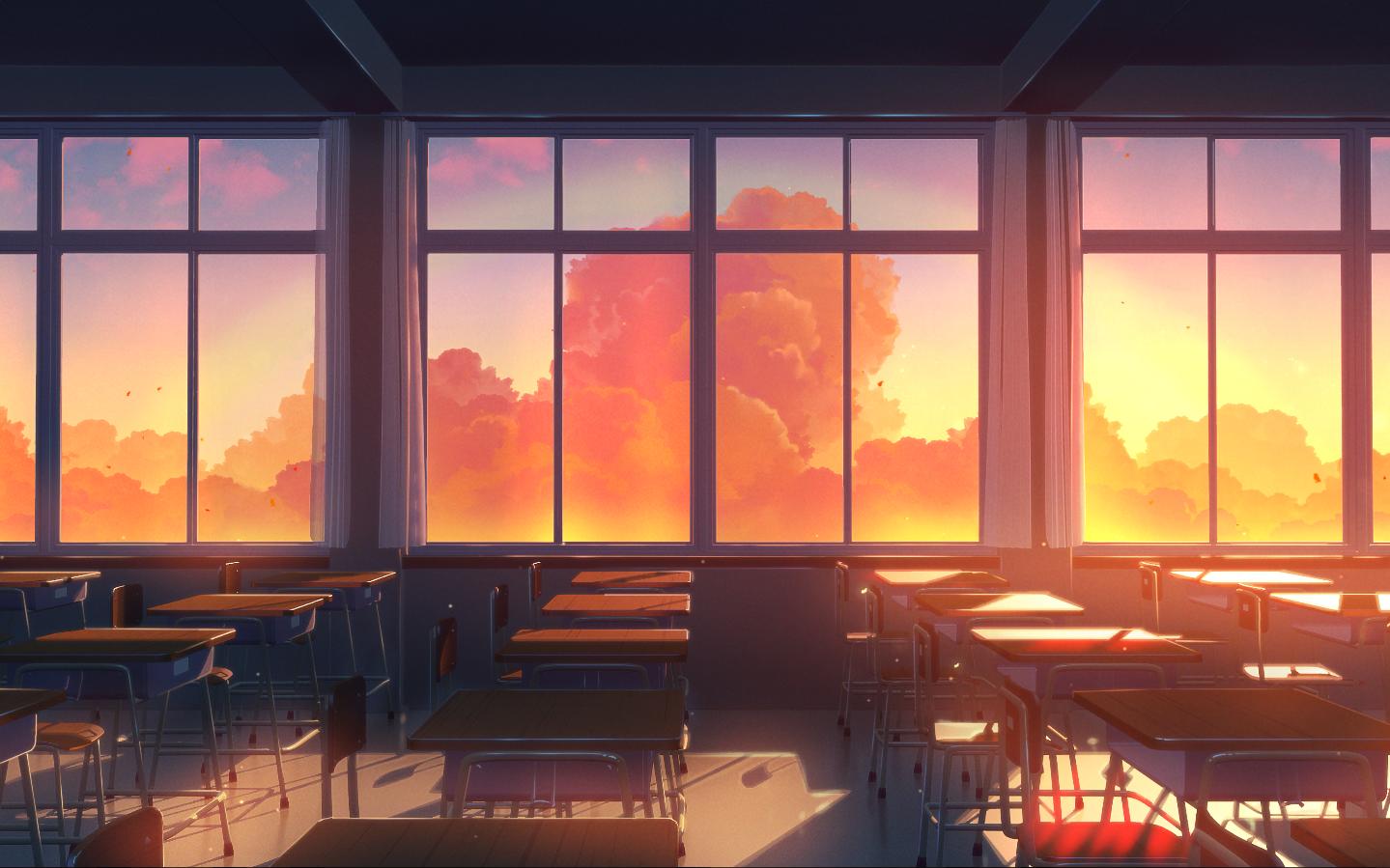 夕阳黄昏下的教室图片图片