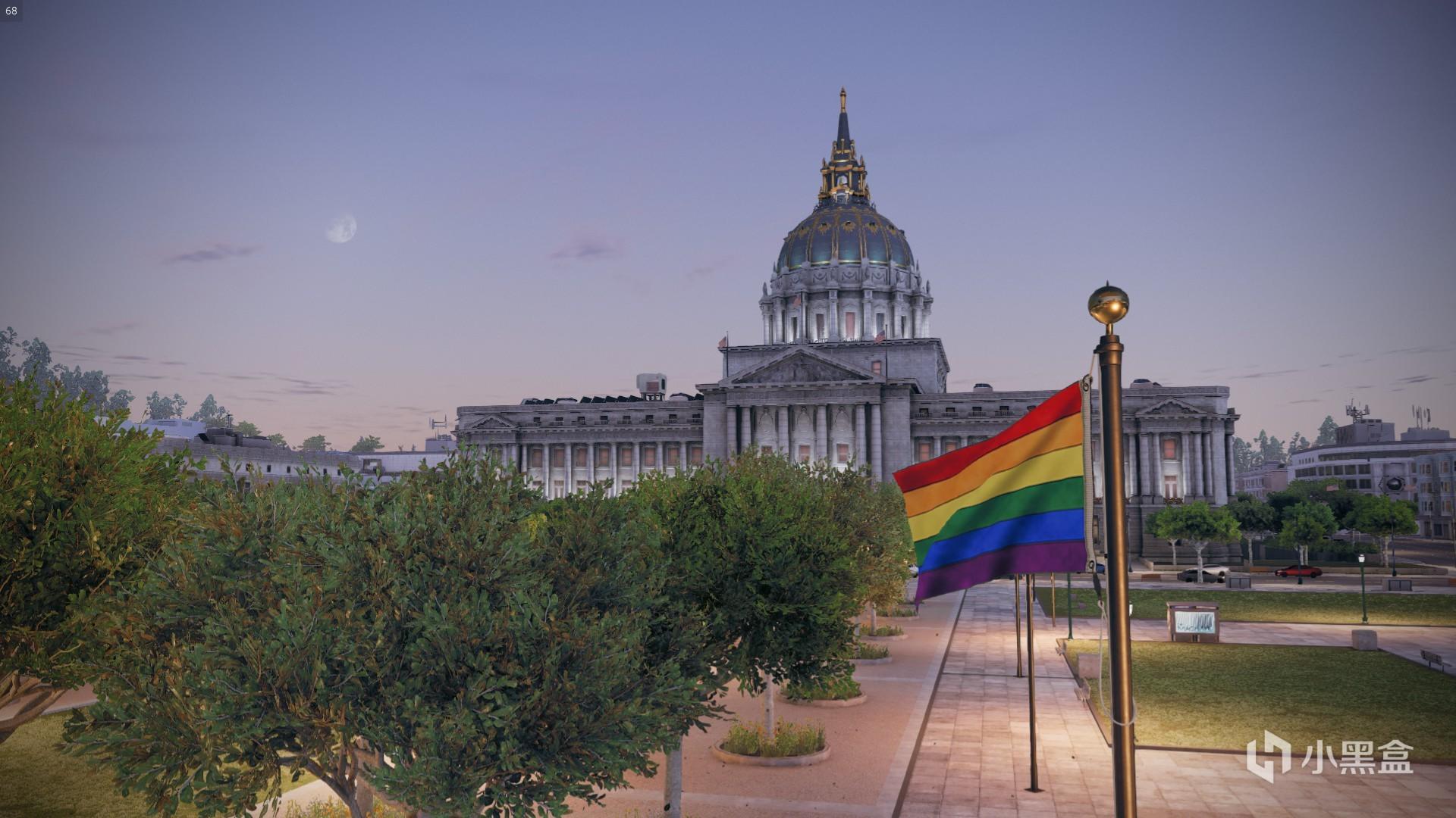 游戏中广场上飘扬的彩虹旗旧金山市政厅要说到旧金山的政治中心,那就