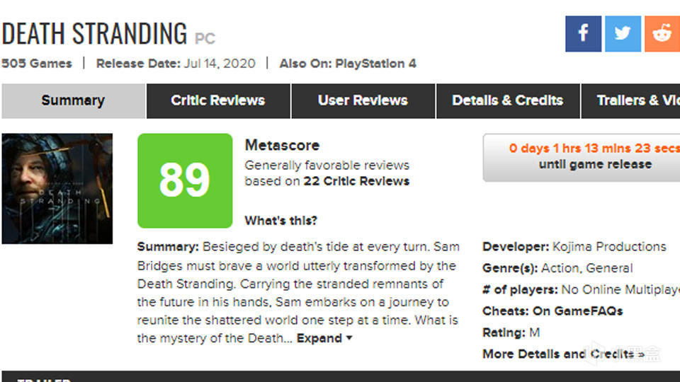 《死亡搁浅》PC版M站均分89分，媒体一致好评 2%title%