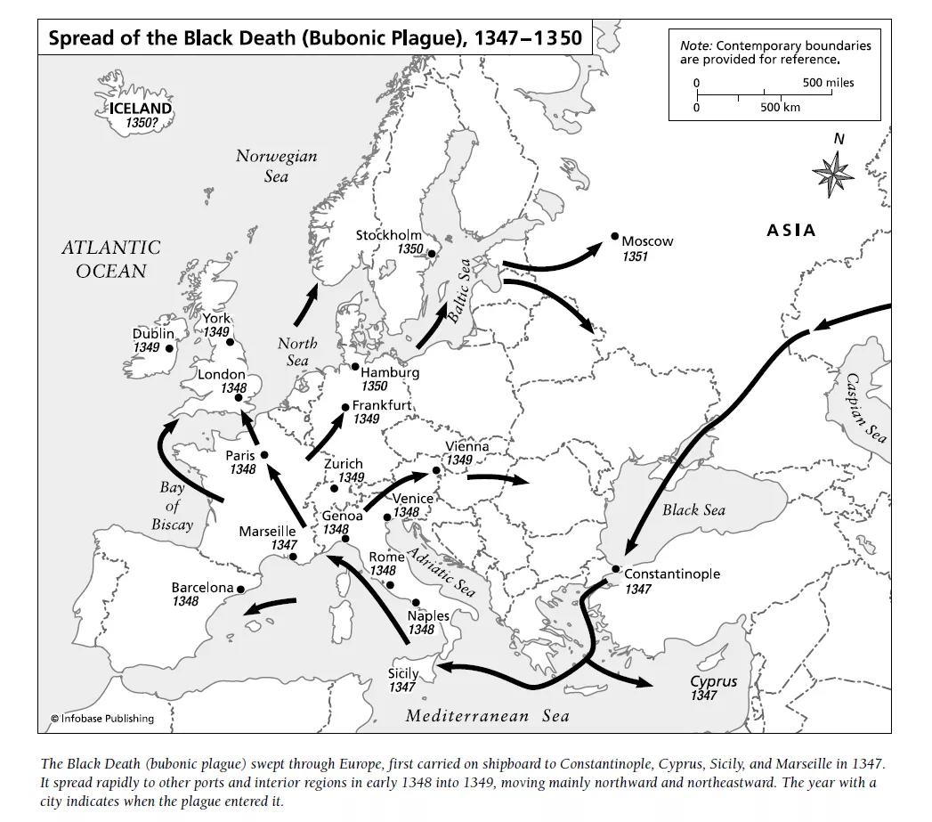 黑死病在欧洲的传播路径