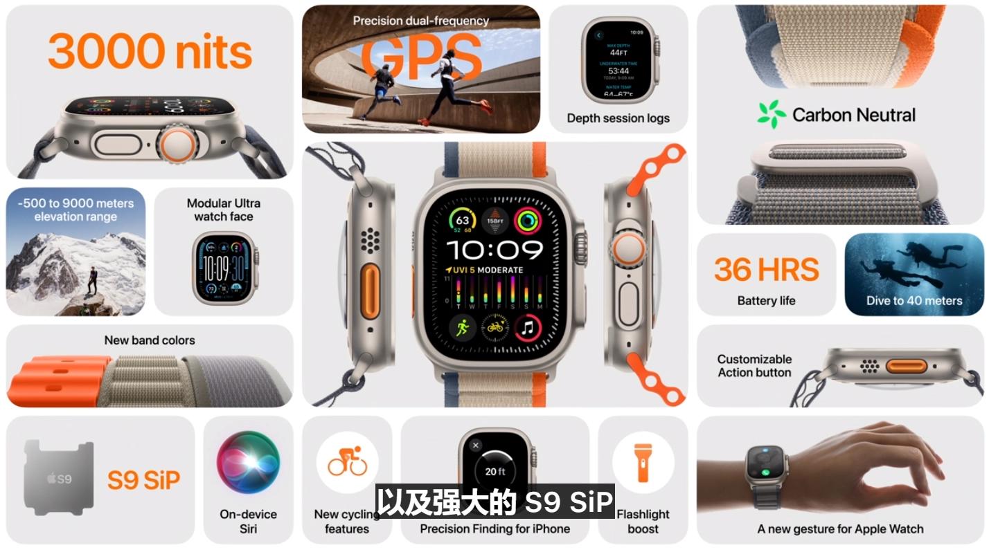 苹果秋季新品发布会：苹果 Apple Watch Ultra 2 智能手表发布