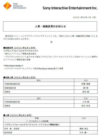 大批老将离职 索尼互动娱乐部门进行重大人事变动